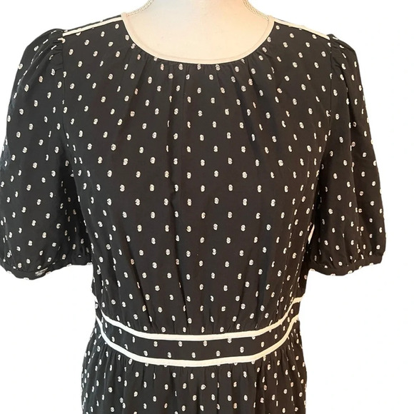 Loft Clip Dot Flounce Dress Blouson Sleeves Black Size 6 - Picture 7 of 16